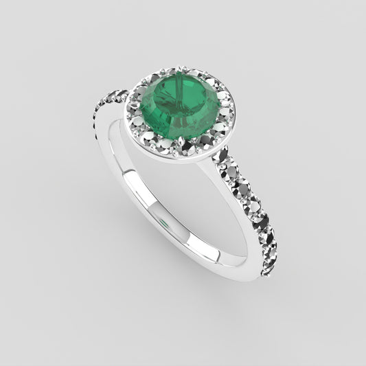 Halo Ring with Green Stone