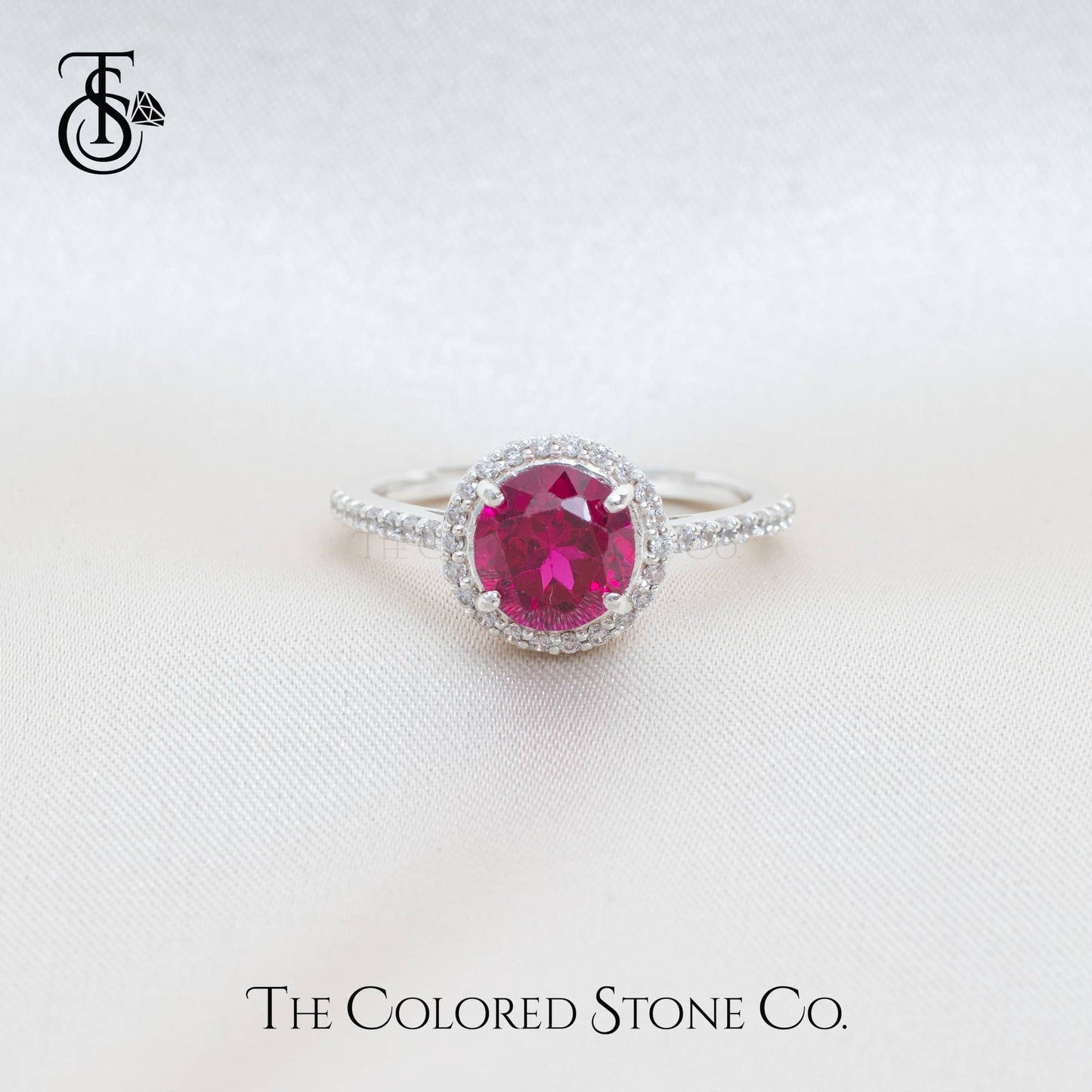 Majestic Halo Ring - Lab Ruby & White Cubic Zirconia