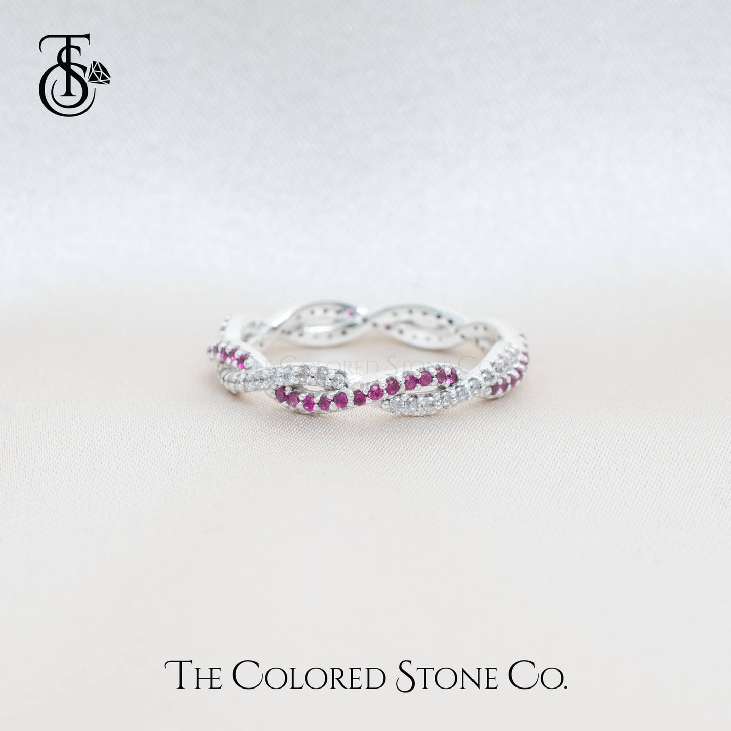 Dreamy Twist Ring- Lab Ruby & American Diamond (CZ)