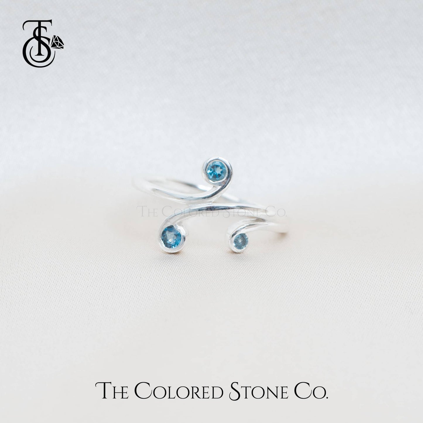 Celestial Swirls Ring- Natural Blue Topaz