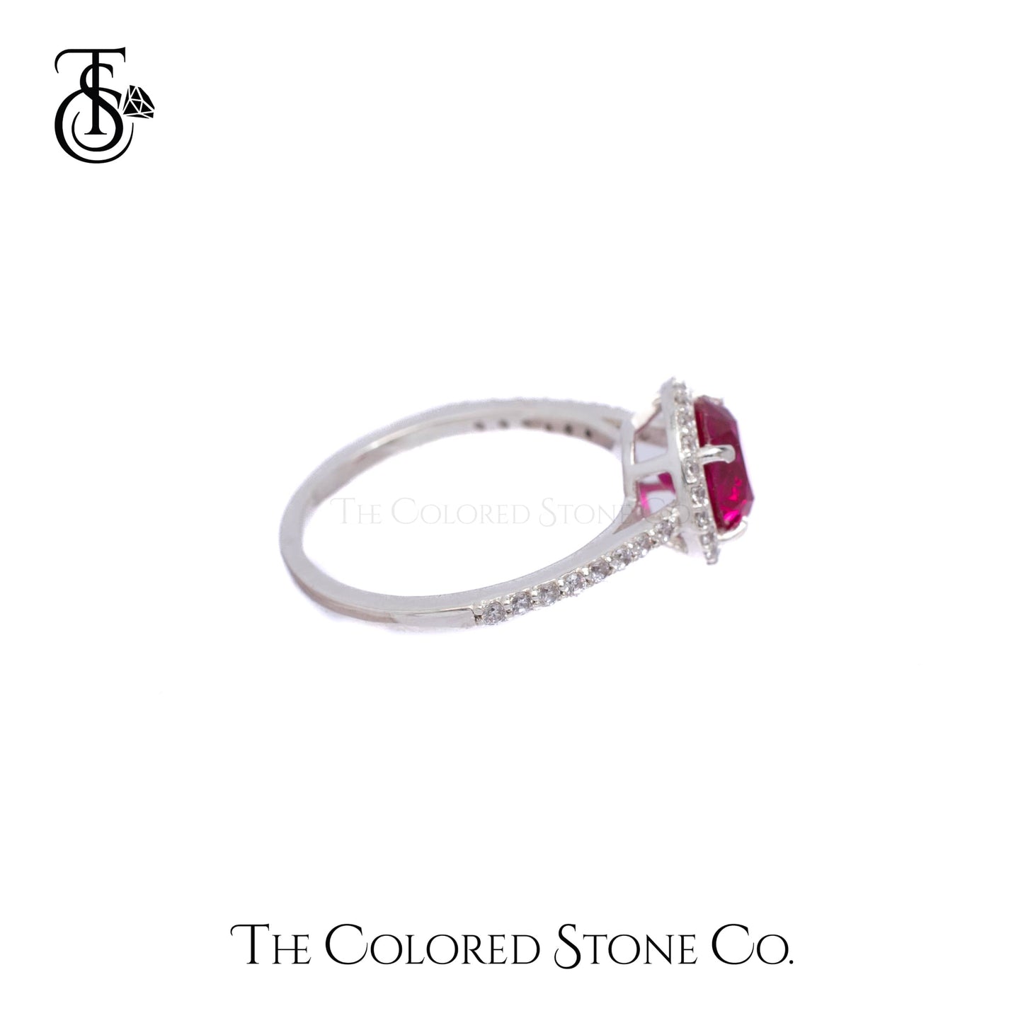 Majestic Halo Ring - Lab Ruby & White Cubic Zirconia