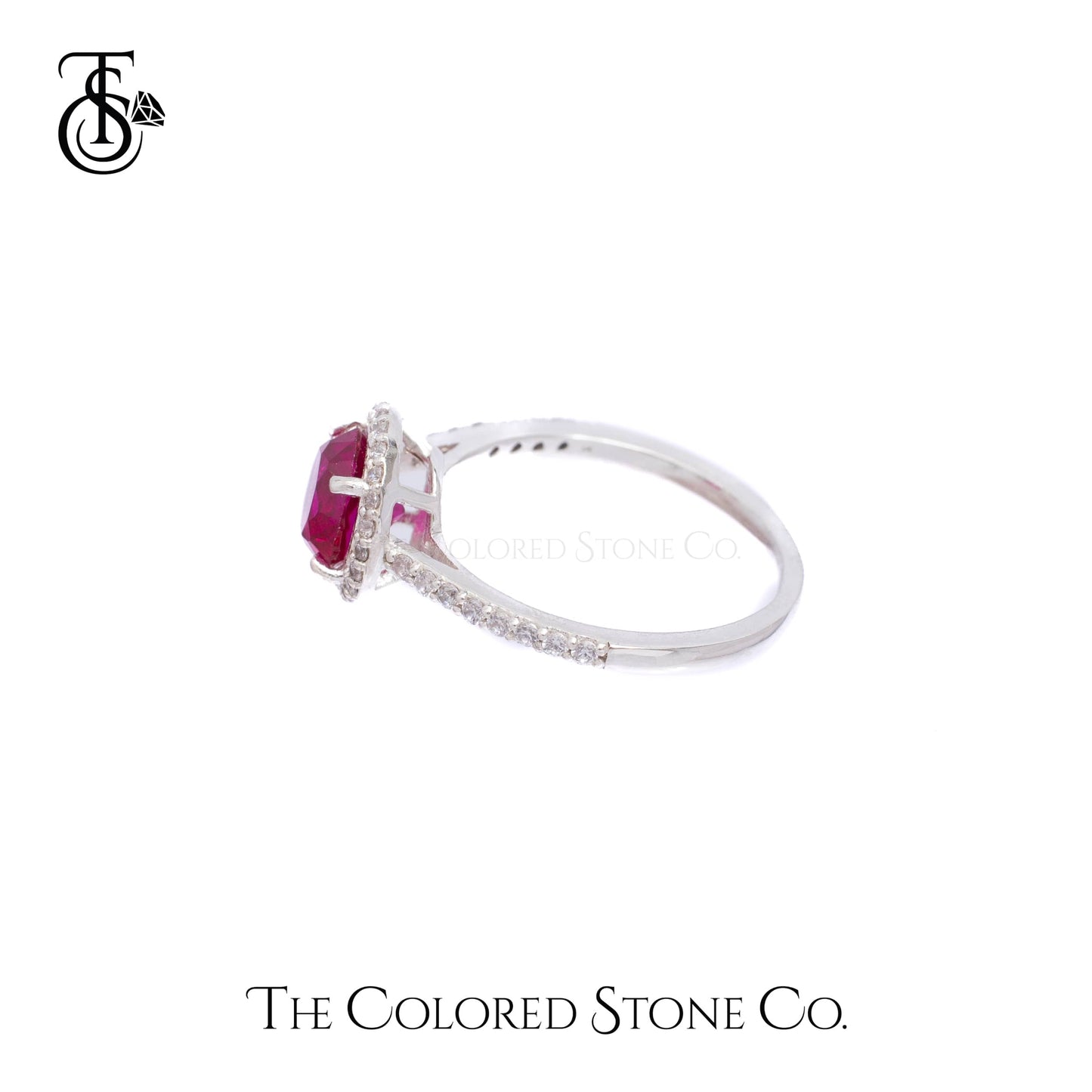 Majestic Halo Ring - Lab Ruby & White Cubic Zirconia