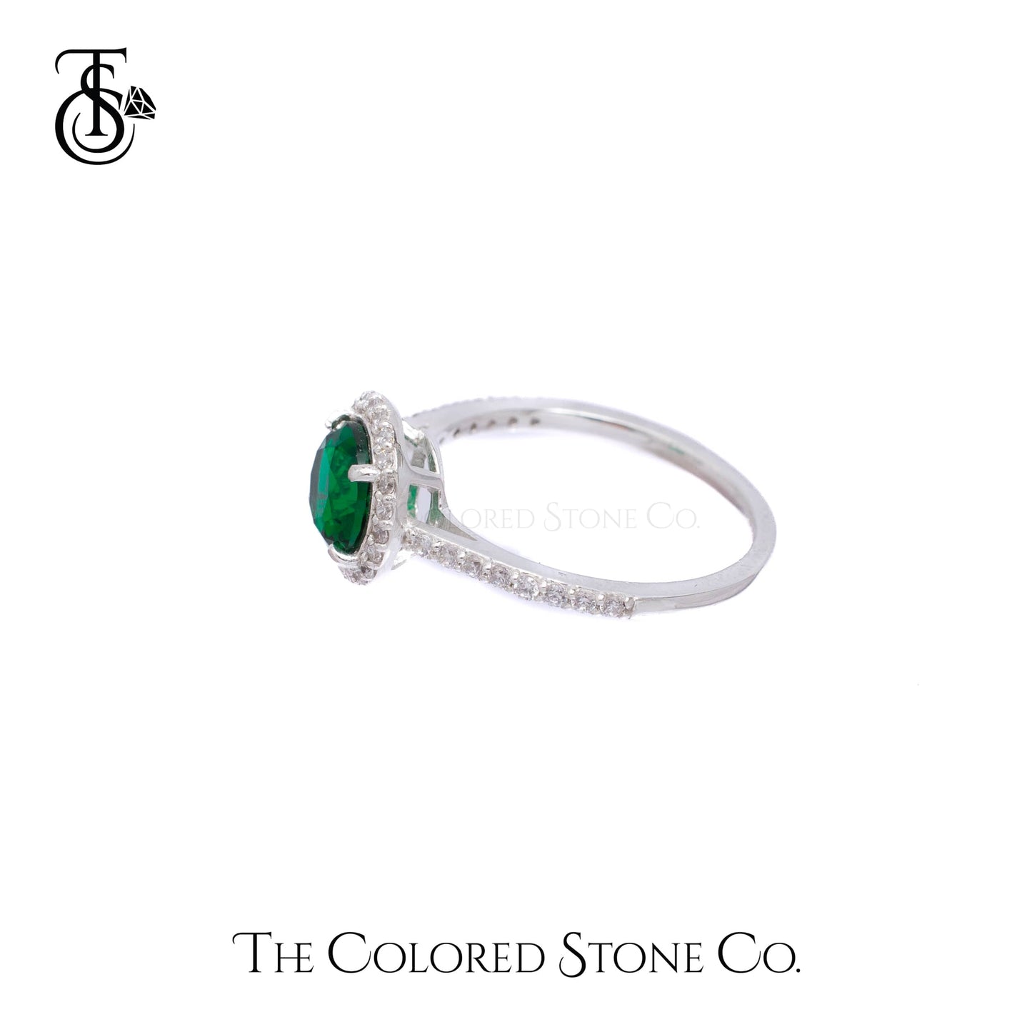 Majestic Halo Ring - Emerald Green CZ & White Cubic Zirconia