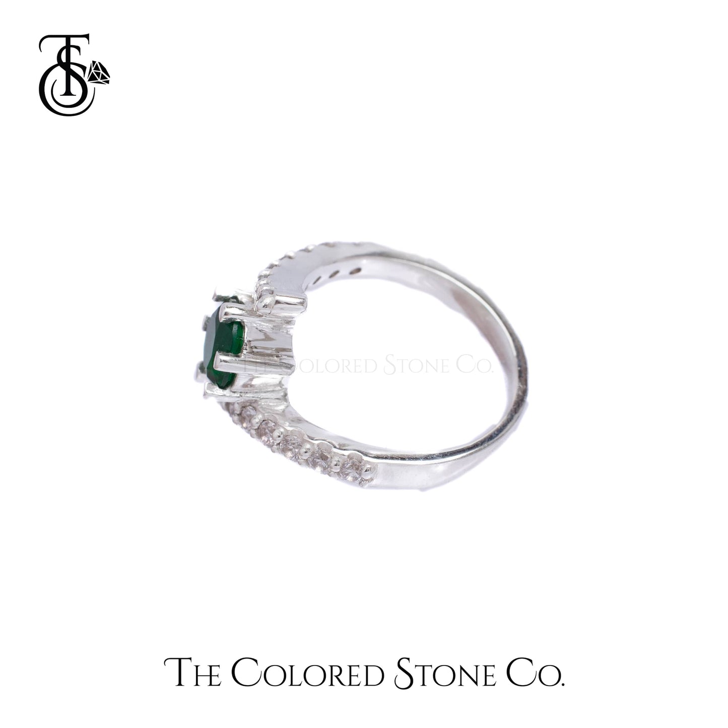Whirls Ring- Lab Emerald & American Diamond (CZ)