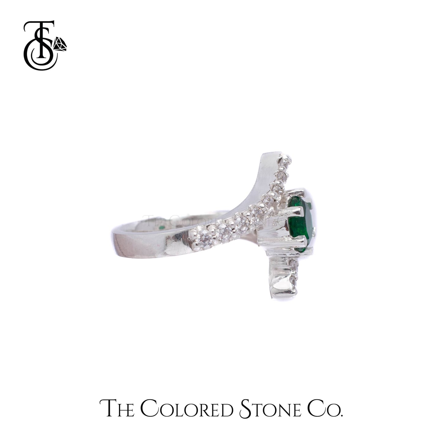 Whirls Ring- Lab Emerald & American Diamond (CZ)