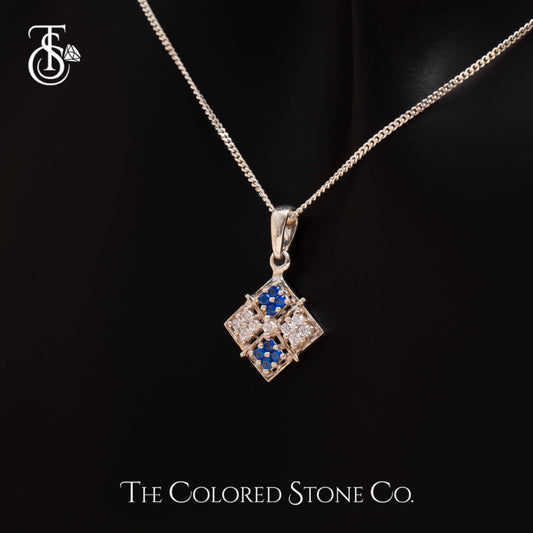 Tessera Pendant - Lab Sapphire & American Diamond