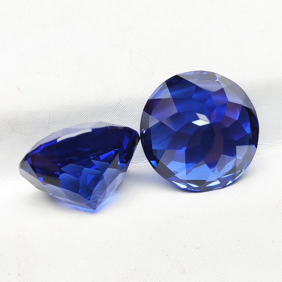 Round Royal Blue Lab Grown Sapphire Side & Bottom VIew