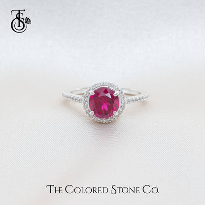 Majestic Halo Ring - Lab Ruby & White Cubic Zirconia