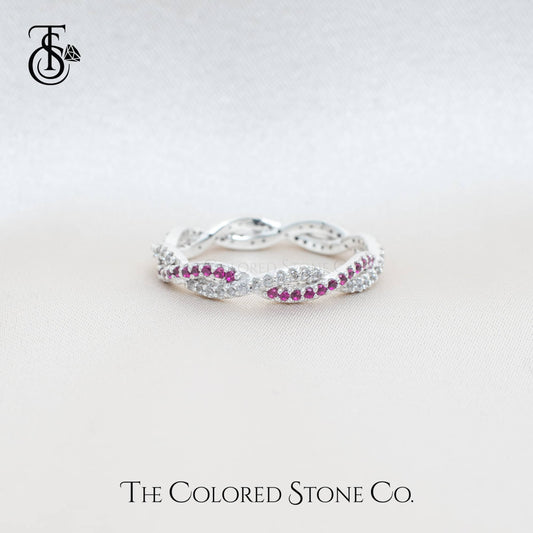 Dreamy Twist Ring- Lab Ruby & American Diamond (CZ)