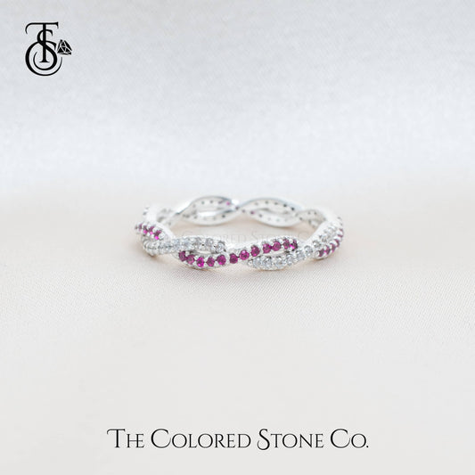Dreamy Twist Ring- Lab Ruby & American Diamond (CZ)