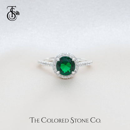 Majestic Halo Ring - Lab Emerald & White Cubic Zirconia