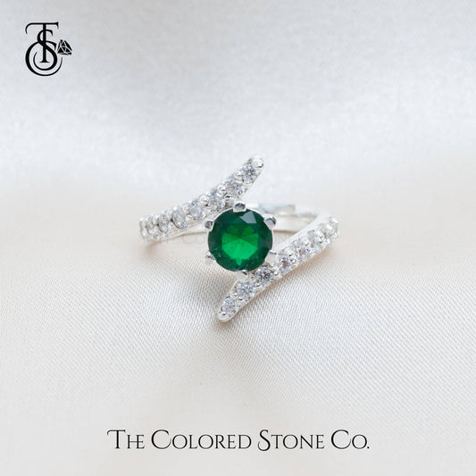 Whirls Ring- Lab Emerald & American Diamond (CZ)