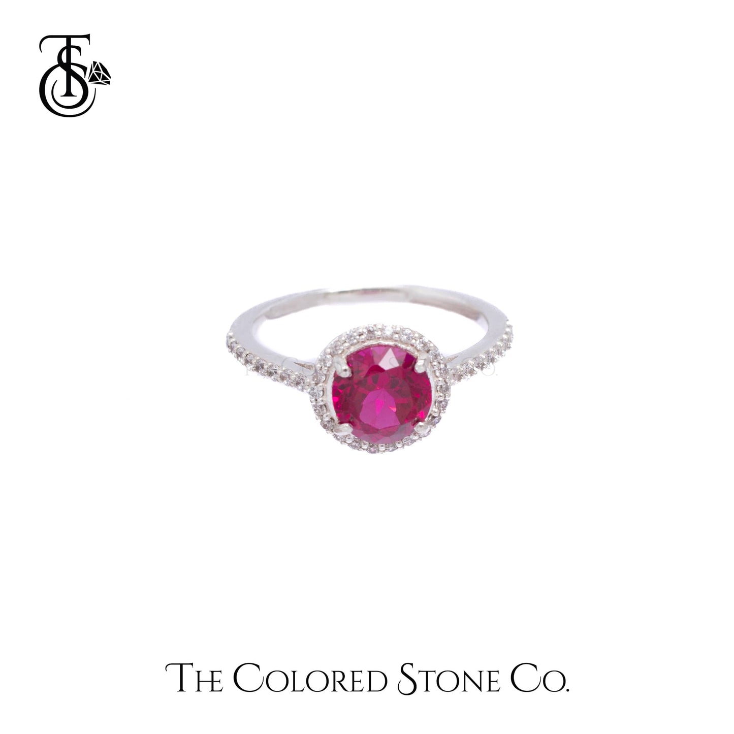 Majestic Halo Ring - Lab Ruby & White Cubic Zirconia