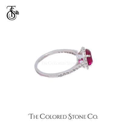 Majestic Halo Ring - Lab Ruby & White Cubic Zirconia