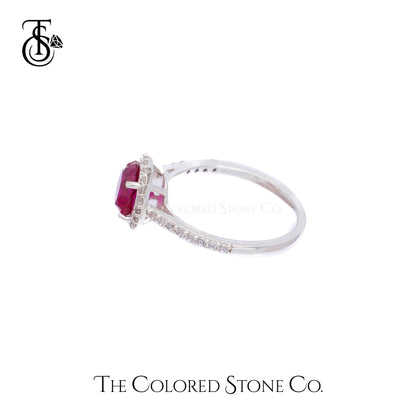 Majestic Halo Ring - Lab Ruby & White Cubic Zirconia