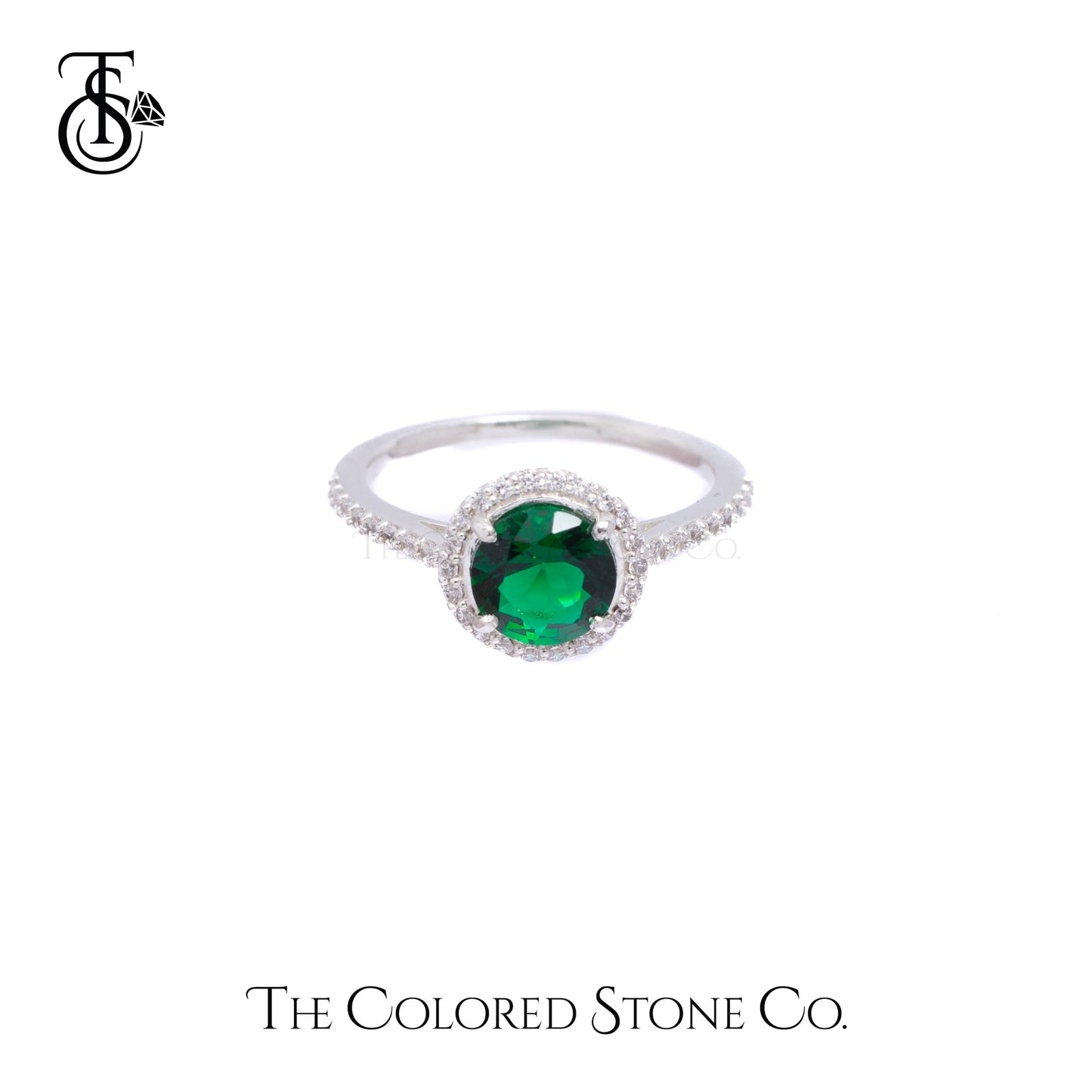 Majestic Halo Ring - Lab Emerald & White Cubic Zirconia