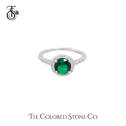 Majestic Halo Ring - Lab Emerald & White Cubic Zirconia