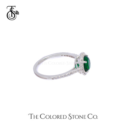 Majestic Halo Ring - Lab Emerald & White Cubic Zirconia