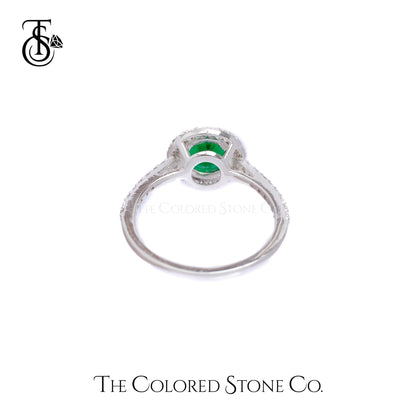 Majestic Halo Ring - Lab Emerald & White Cubic Zirconia
