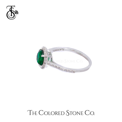 Majestic Halo Ring - Lab Emerald & White Cubic Zirconia