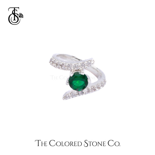 Whirls Ring- Lab Emerald & American Diamond (CZ)
