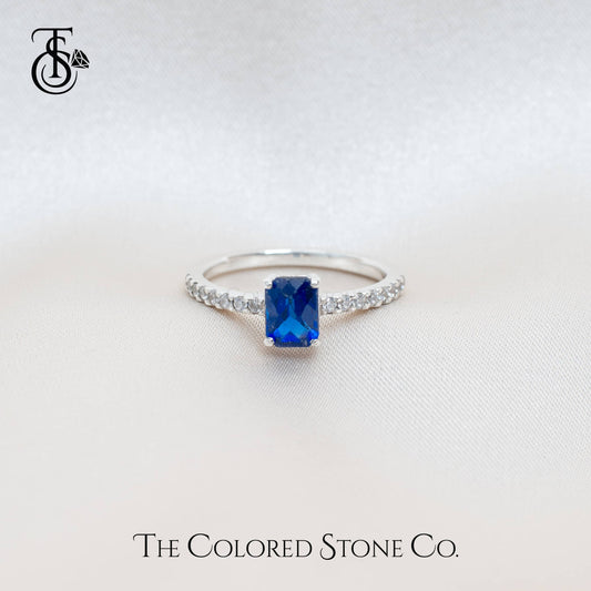 Simplicity Ring - Lab Sapphire Checkerboard Cut