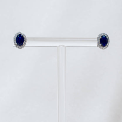 Pair of earrings with blue gemstones on a white background