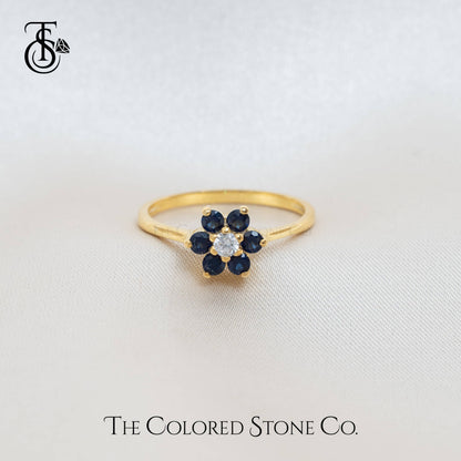 Flora Ring - 18K YG - Natural Blue Sapphire & Natural Diamonds