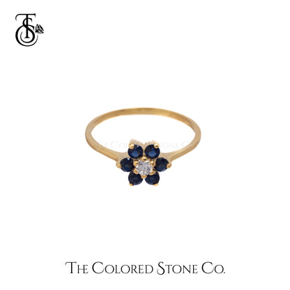 Flora Ring - 18K YG - Natural Blue Sapphire & Natural Diamonds