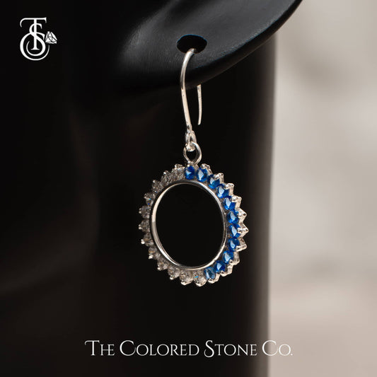 Hoopies Hanging Earrings - Lab Sapphire & American Diamond