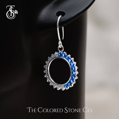 Hoopies Hanging Earrings - Lab Sapphire & American Diamond