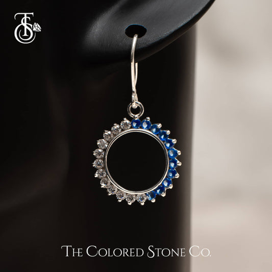 Hoopies Hanging Earrings - Lab Sapphire & American Diamond