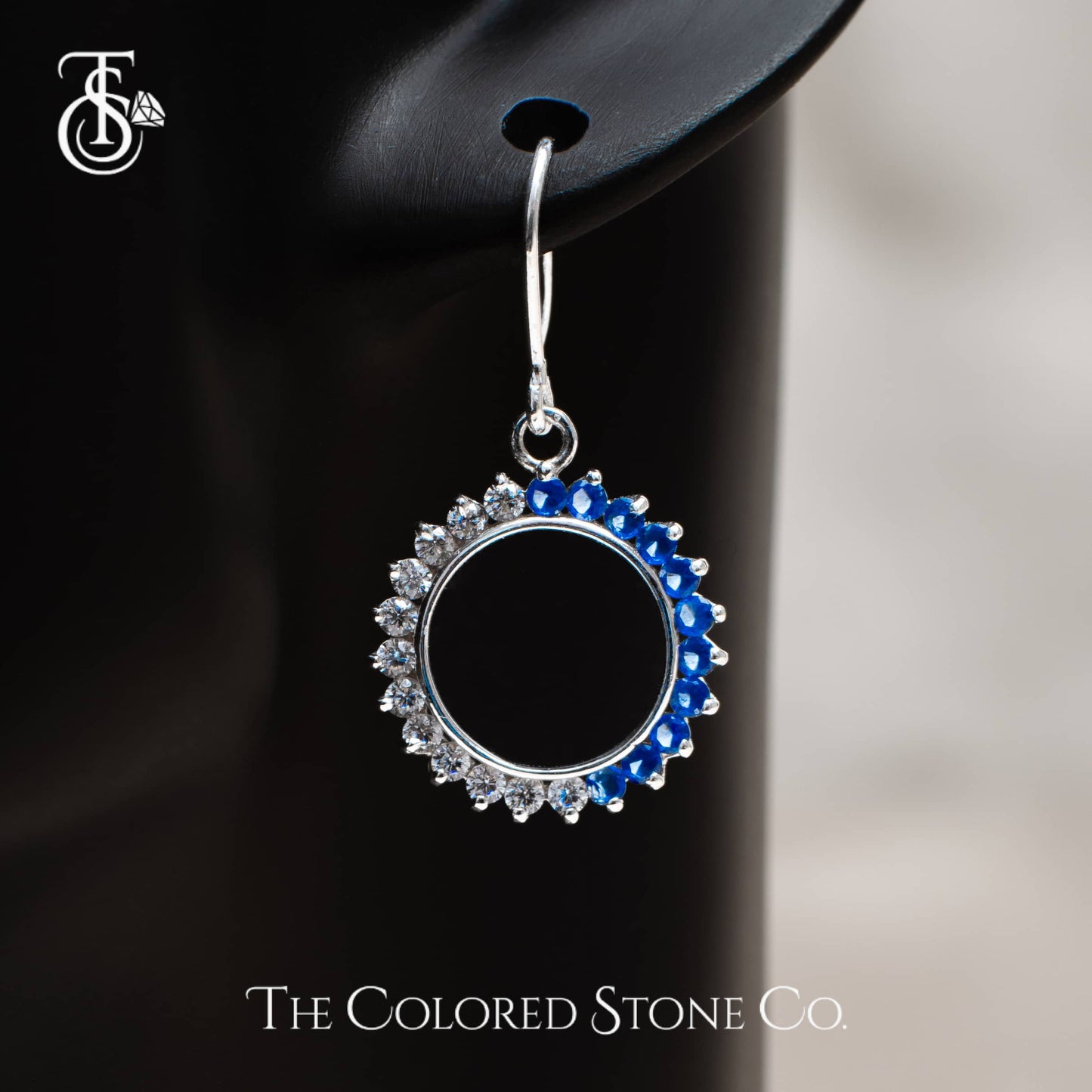 Hoopies Hanging Earrings - Lab Sapphire & American Diamond