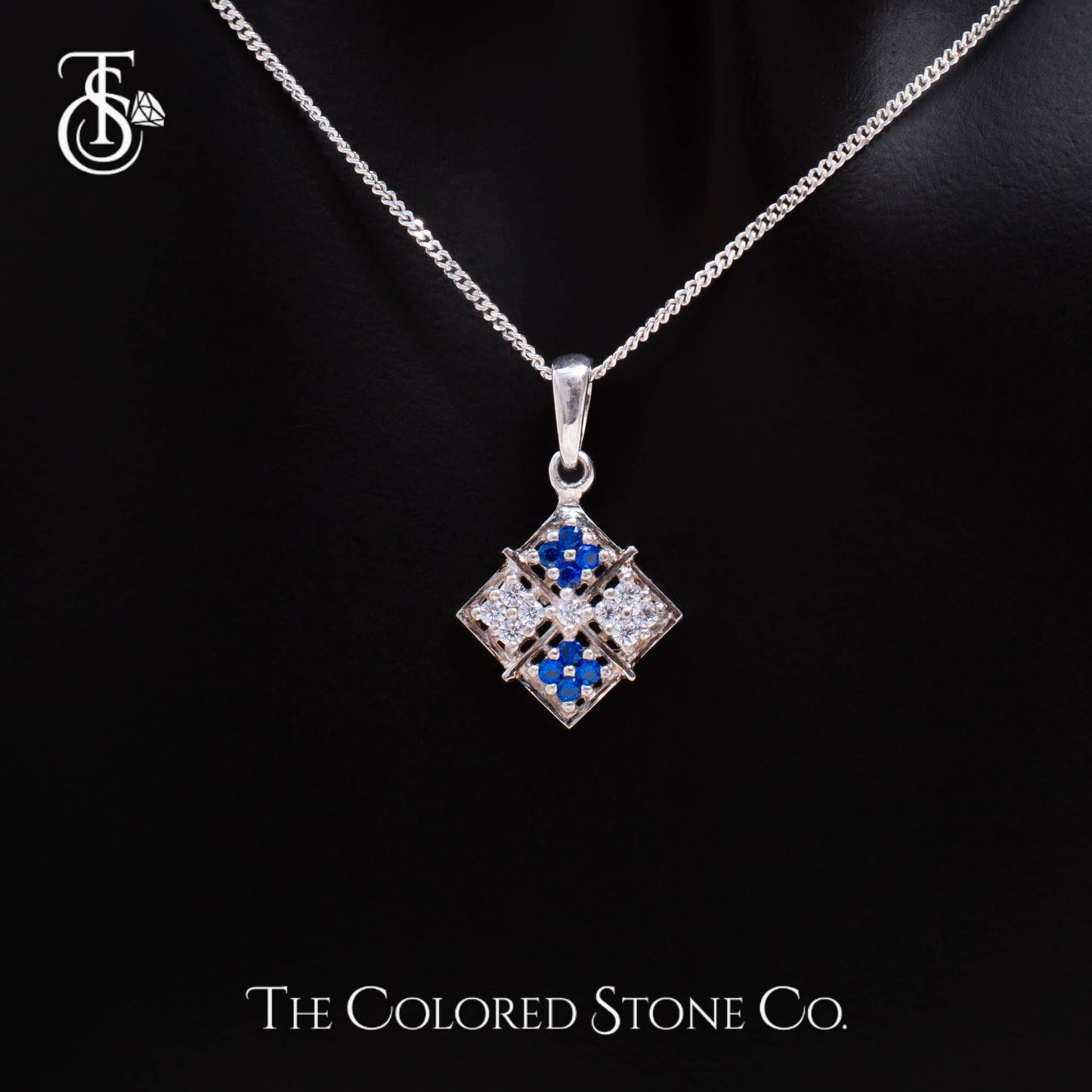 Tessera Pendant - Lab Sapphire & American Diamond