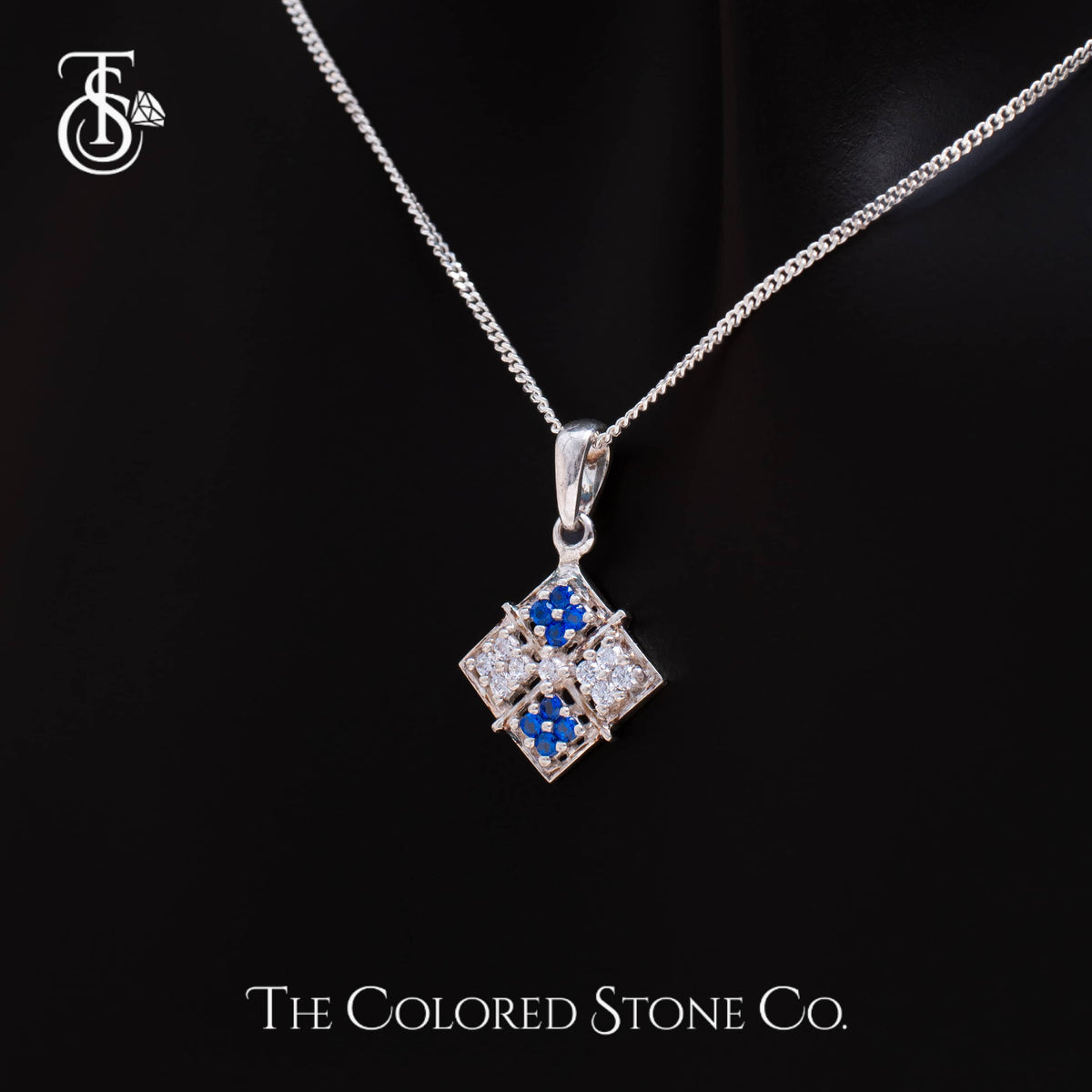 Tessera Pendant - Lab Sapphire & American Diamond